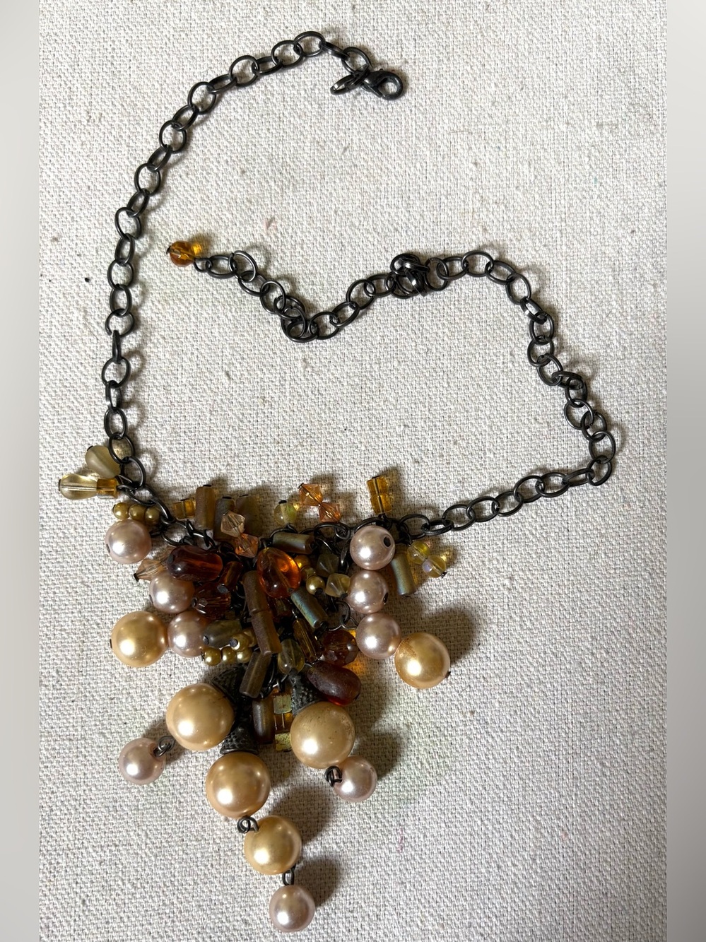 Vintage Cluster Pearl and Amber Bead Necklace
